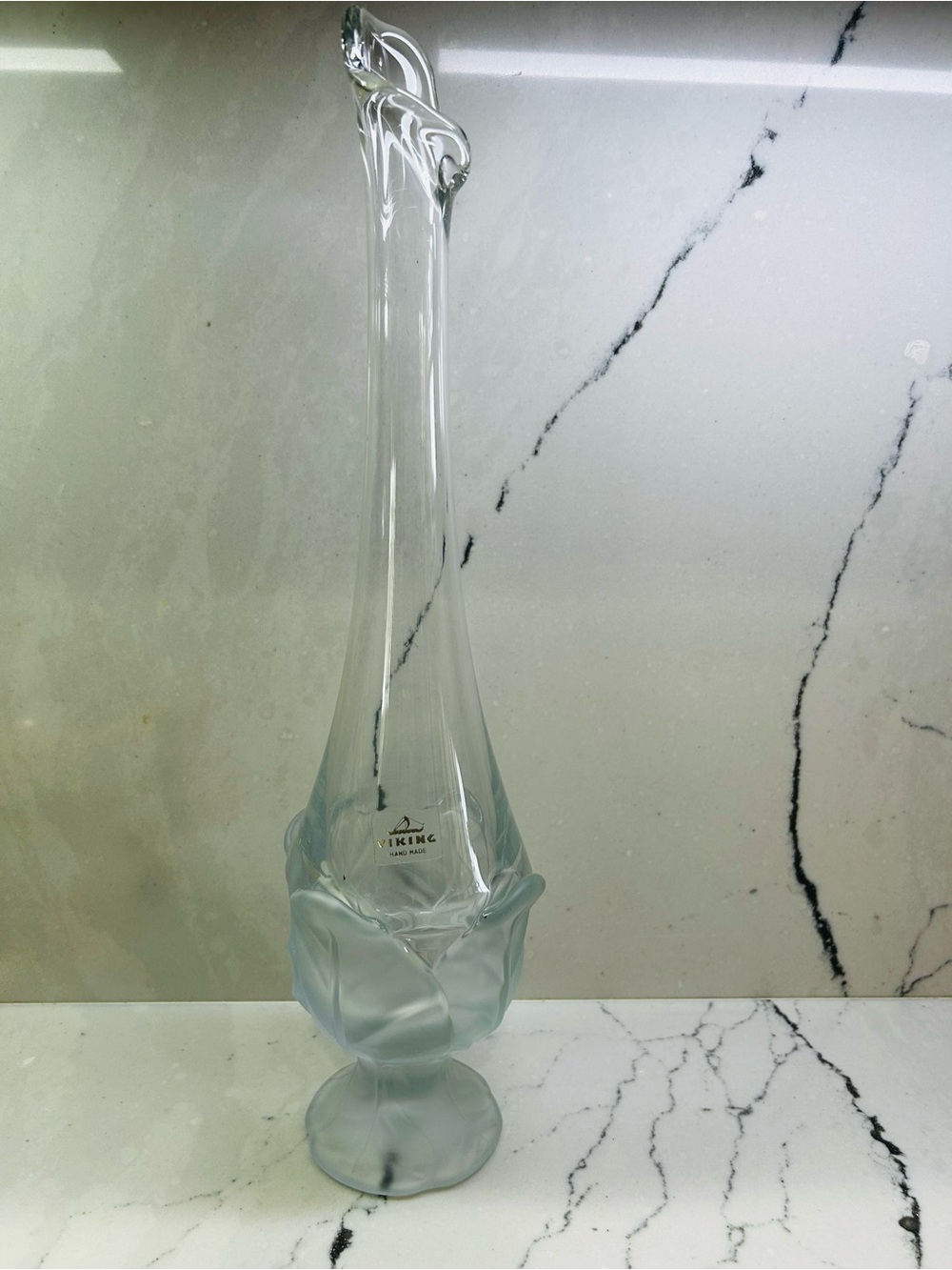 Vintage Viking Glass Frosted Blue Decanter Vase - Viking Brand